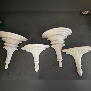 4 Vtg  Chippy Chalkware Wall Shelf Sconces Hollywood Regency Shabby Corinthian